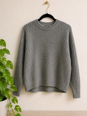 ZARA‎ Gray Wool Cable Knit Sweater Oversized Sz M Cabincore Cozy Minimalist
